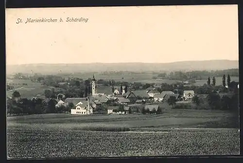 AK St. Marienkirchen b. Schärding, Teilansicht mit Kirche