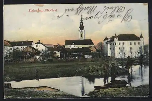 AK Sigharting, Blick zum Ort