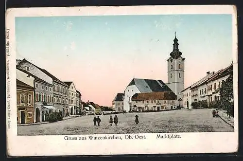 AK Waizenkirchen /Ob.-Oest., Marktplatz mit Kirche