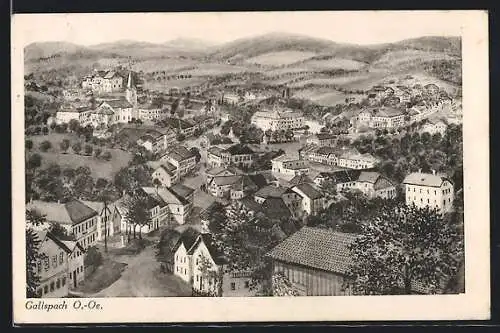 Künstler-AK Gallspach /O.-Oe., Teilansicht mit Kirche