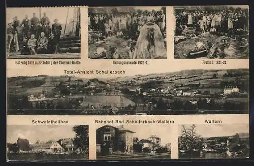 AK Schallerbach, Totalansicht, Bahnhof, Thermal-Quelle, Heilsuchende 1920-21