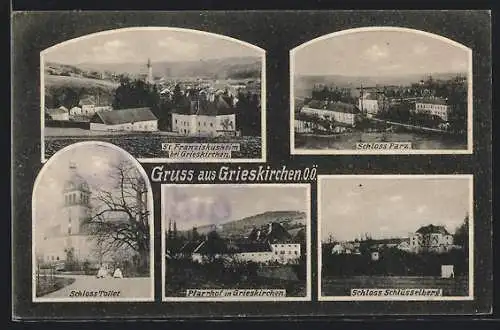 AK Grieskirchen /O.-Ö., St. Franziskusheim, Schloss Tollet, Schloss Parz