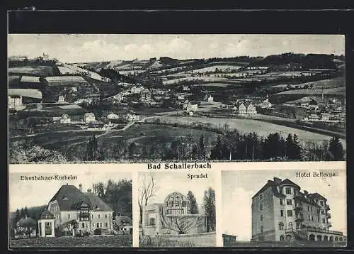 AK Bad Schallerbach, Hotel Bellevue, Eisenbahner-Kurheim, Sprudel