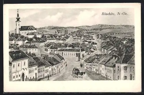 Künstler-AK Röschitz, Ansicht aus der Vogelschau