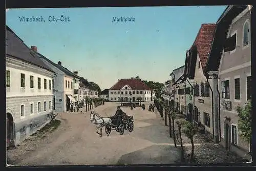 AK Wimsbach /Ob.-Öst., Pferdekutsche am Marktplatz