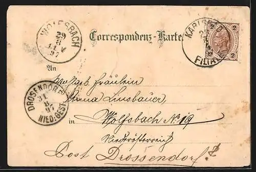 Lithographie Karlsbad, Alte und neue Wiese, Schlossbrunn