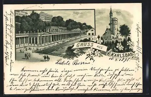 Lithographie Karlsbad, Mühlbrunn, Stefani-Warte
