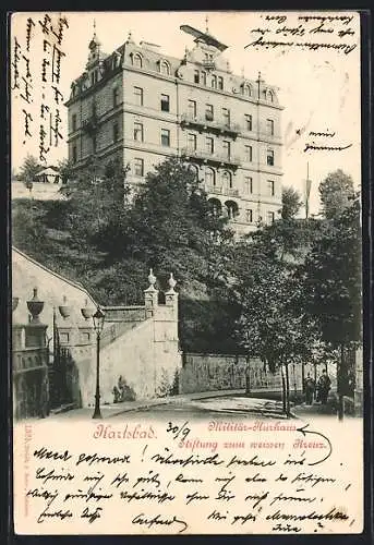 AK Karlsbad, Militär-Kurhaus Stiftung zum weissen Kreuz