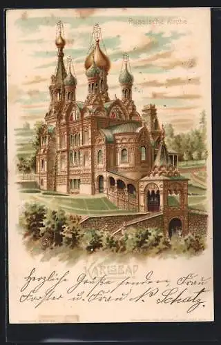 Lithographie Karlsbad, Russische Kirche