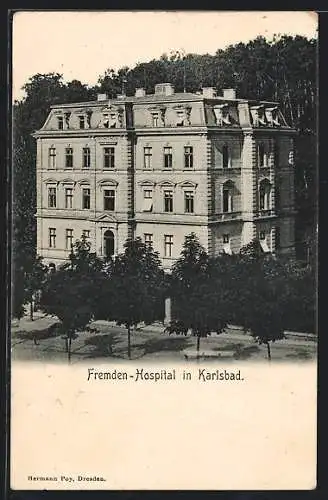 AK Karlsbad, Gebäudeansicht vom Fremden-Hospital