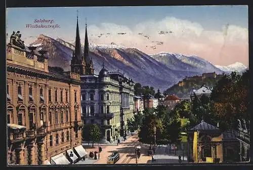 AK Salzburg, Strassenbahn in der Westbahnstrasse