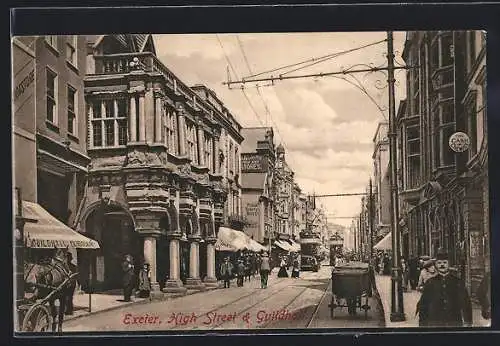 AK Exeter, High Street & Guildhall, electric railway, Strassenbahn