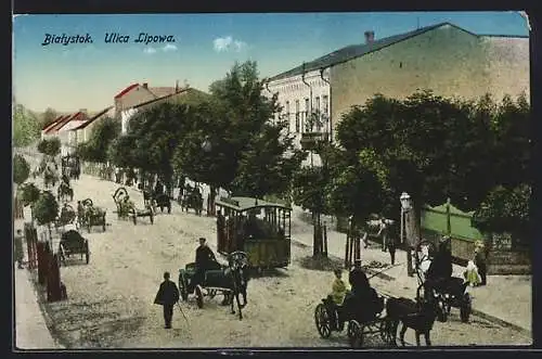 AK Bialystok, Ulica Lipowa, Strassenbahn