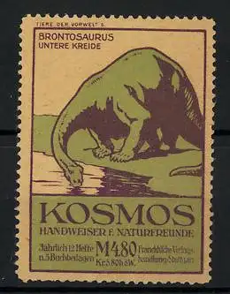 Reklamemarke Kosmos, Handweiser f. Naturfreunde, Serie: Tiere der Vorwelt, Brontosaurus, Untere Kreide, Bild 6