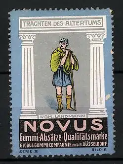 Reklamemarke Novus Gummiabsätze, Globus-Gummi-Compagnie Düsseldorf, Serie: Trachten des Altertums, Röm. Landmann