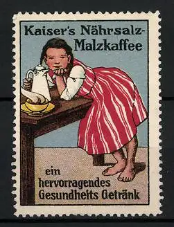Reklamemarke Kaiser`s Nährsalz-Malzkaffee - ein hervorragendes Gesundheits-Getränk, Mädchen mit Kaffeekanne