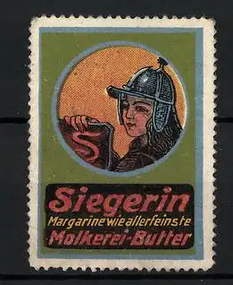 Reklamemarke Siegerin - Molkereibutter, Margarine, Ritterin mit Wappen