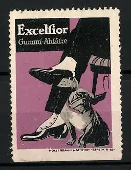 Reklamemarke Excelsior Gummi-Absätze, Bulldogge nebst Herrenschuhen