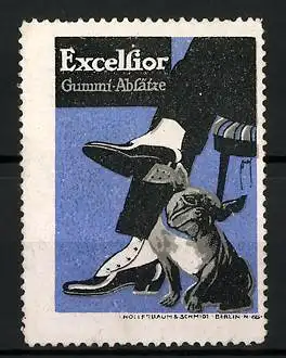 Reklamemarke Excelsior Gummi-Absätze, Bulldogge nebst Herrenschuhen