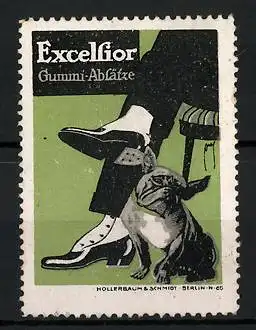 Reklamemarke Excelsior Gummi-Absätze, Bulldogge nebst Herrenschuhen