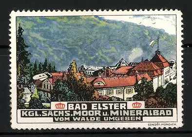 Reklamemarke Bad Elster, Kgl. Sächs. Moor- und Mineralbad, Kurhaus