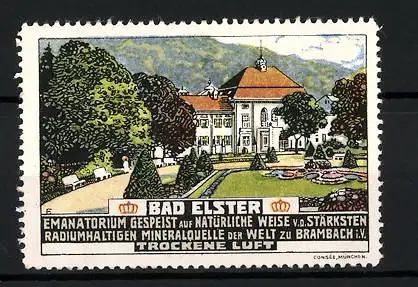 Reklamemarke Bad Elster, Emanatorium & Mineralquelle, Kurhaus