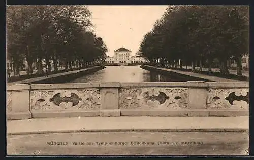 AK München-Nymphenburg, Partie am Nymphenburger Schlosskanal, Mittelbau