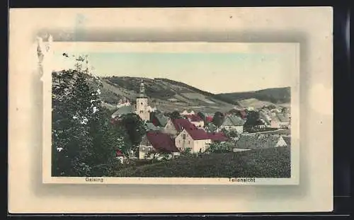 AK Geising, Teilansicht mit Kirchblick