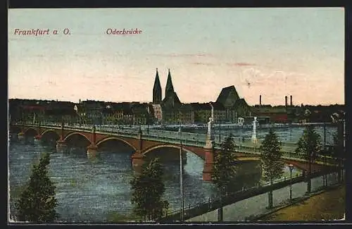 AK Frankfurt a. O., Oderbrücke mit Umgebung
