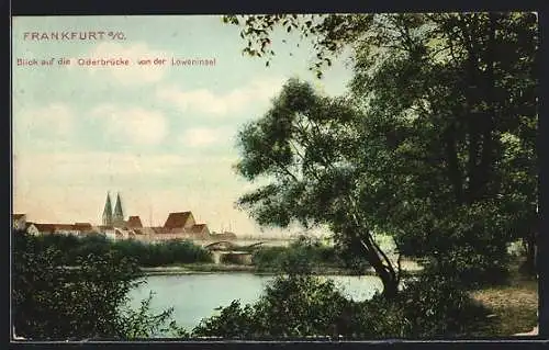 AK Frankfurt a. O., Oderbrücke von der Löweninsel aus gesehen