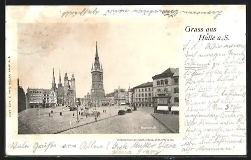 AK Halle a. S., Marktplatz mit Strassenbahn