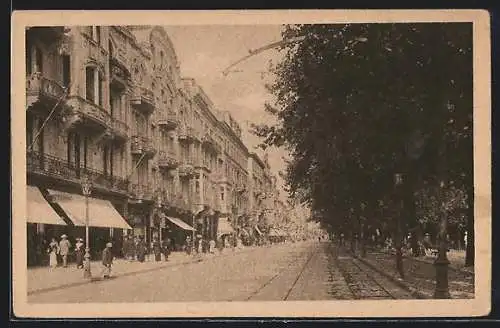 AK Wiesbaden, Wilhelmstrasse mit Passanten und Geschäften
