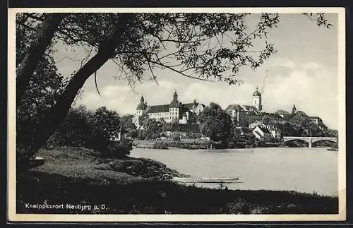 AK Neuburg a. D., Blick über die Donau auf Schloss und Kirche