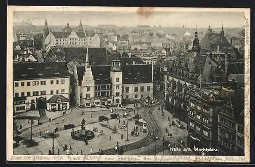 AK Halle a. S., Marktplatz aus der Vogelschau