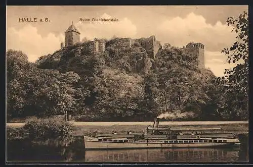 AK Halle a. S., Ruine Giebichenstein, Saaledampfer Siegfried