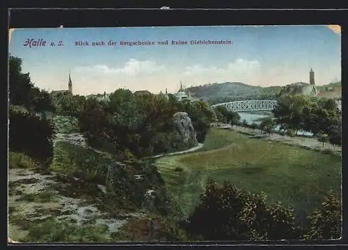 AK Halle a. S., Blick nach der Bergschenke und Ruine Giebichenstein