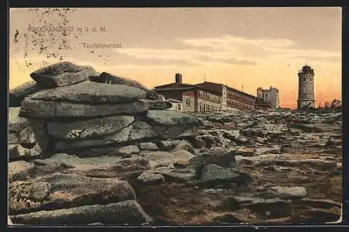 AK Brocken, Teufelskanzel mit Brockenhotel