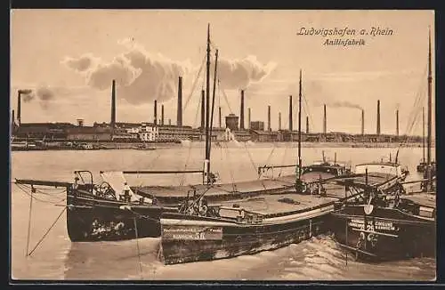 AK Ludwigshafen a. Rhein, Blick über den Rhein auf die Anilinfabrik
