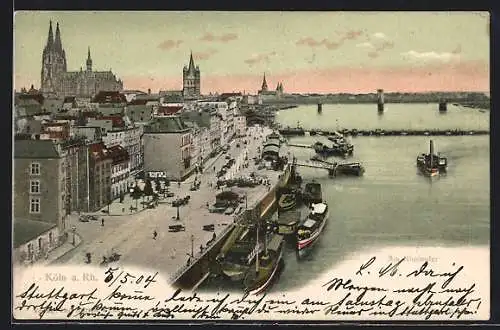 AK Köln a. Rh., Rheinufer mit Dom