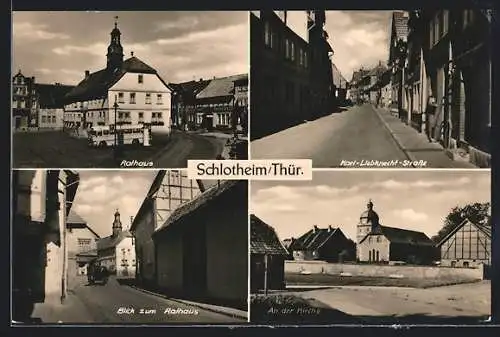 AK Schlotheim / Thür., Karl-Liebknecht-Strasse, Rathaus, an der Kirche