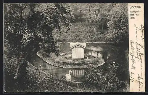 AK Bochum, Stadtparkteich mit Insel