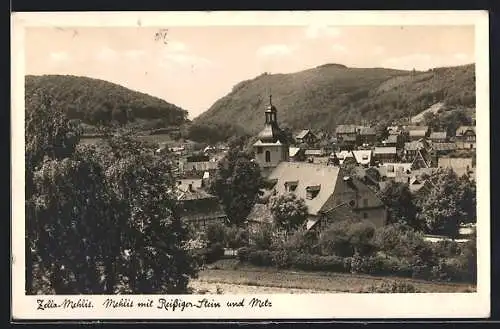 AK Zella-Mehlis, Mehlis mit Reissiger-Stein und Metz