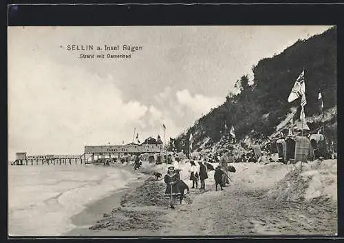 AK Sellin / Rügen, Strand mit Damenbad