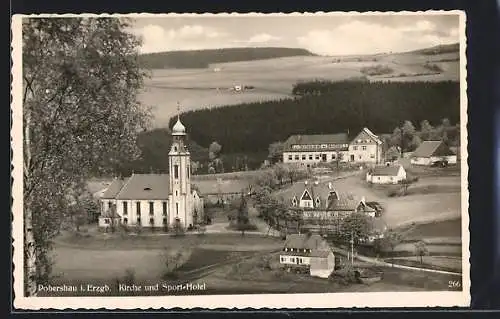 AK Pobershau i. Erzgeb., Kirche und Sporthotel