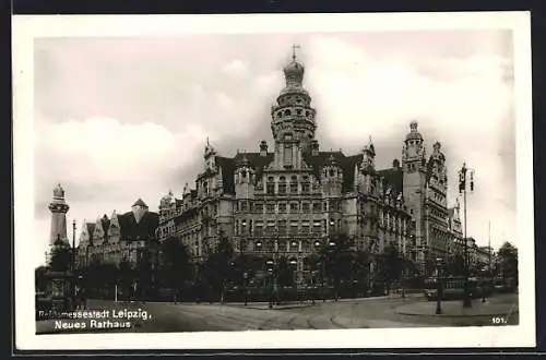 AK Leipzig, Neues Rathaus mit Strassenbahn