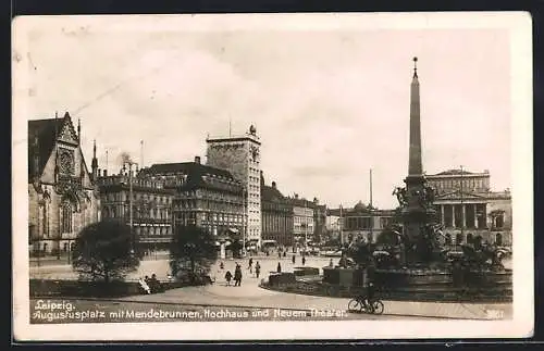 AK Leipzig, Augustusplatz mit Mendebrunnen, Hochhaus & Neues Theater