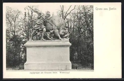 AK Berlin-Tiergarten, Jagdgruppe am Grossen Stern, Wisentjagd