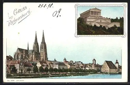 AK Regensburg, Ortspanorama und Walhalla