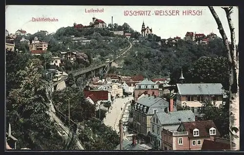 AK Dresden-Loschwitz, Drahtseilbahn Loschwitz-Weisser Hirsch aus der Vogelschau