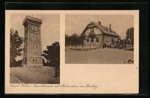 AK Vöslau, Aussichtswarte mit Restauration am Harzberg